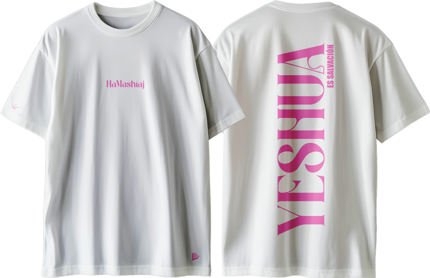Yeshua HaMashíaj - Oversize Blanca Letras Rosa